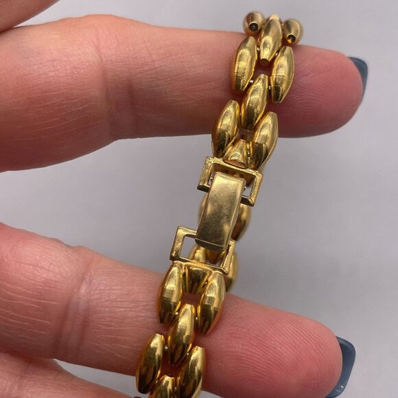 Rice Beads Chunky Bangle Bracelet Gold Tone Fold Over Closure - Picture 4 of 6